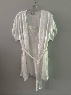Wedding Lingerie Set VTG 80s Linda White Satin Jacquard Peignoir OS Bridal Luxe
